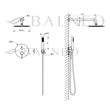 Bateria prysznicowa Balneo Cascade zestaw 2 chrom