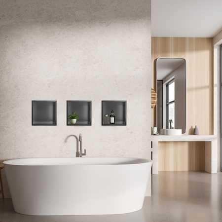 Balneo Wall Box One Recessed Shelf, Gun Metal, 30 x 30 x 7 cm, Brushed Stainless Steel with Flange