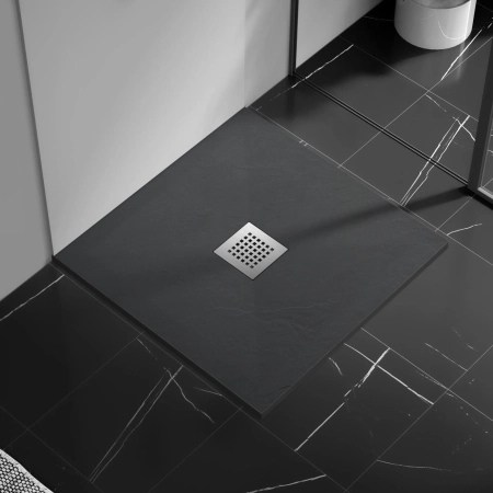 Brodzik z konglomeratu mineralnego Balneo Stone Tray 90 x 90 x 2,5 cm ciemnoszary niski kwadratowy