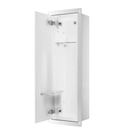 WC Brush Holder Balneo Wall Box L, White Glass, Left, Recessed Wall Installation, Stainless Steel