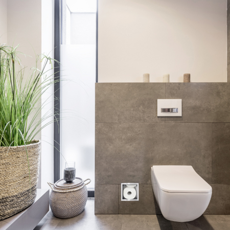 Balneo Wall Box Paper 3 built-in wall paper storage shelf in brushed stainless steel