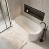 Freestanding bathtub corner left Balneo AVOLA NO RIM 150 x 75 cm white acrylic with frame made of stainless steel and 6 stabilizing legs with overflow and white plug