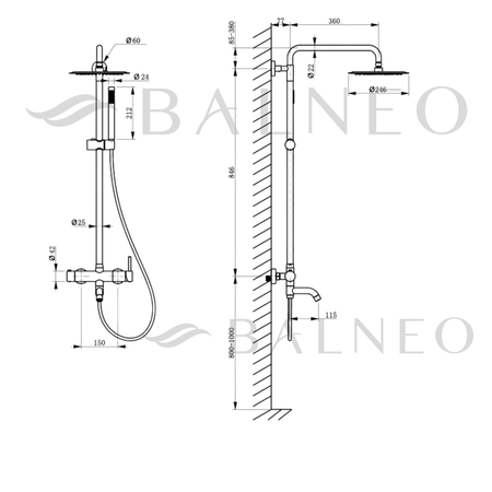 Bateria prysznicowa Balneo Cascade zestaw 1 gun metal