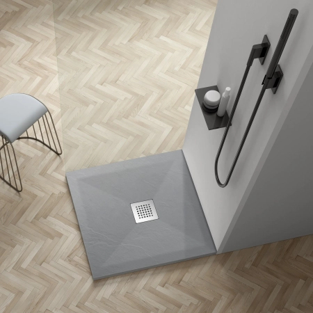 Brodzik z konglomeratu mineralnego Balneo Stone Tray 80 x 80 x 2,5 cm jasnoszary niski kwadratowy