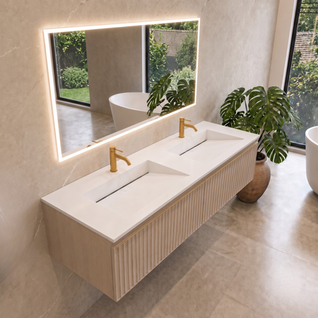 Umywalka ALVERIA Solid Surface Coco White/Biała z odpływem liniowym podwójna 120 cm