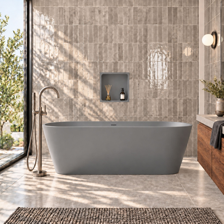 Wanna wolnostojąca VALIA Solid Surface Cemento Raw z syfonem i korkiem