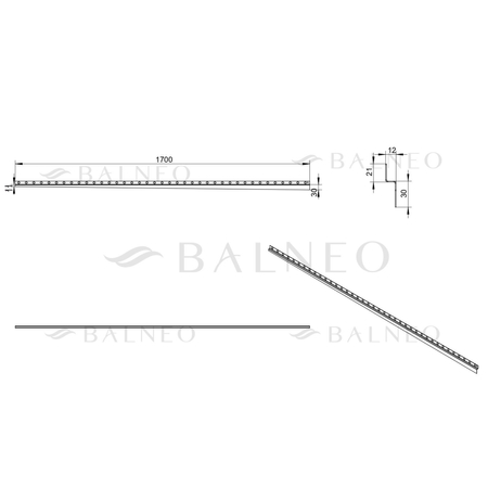 Listwa spadkowa Balneo Gun Metal przyścienna lewa 170 cm