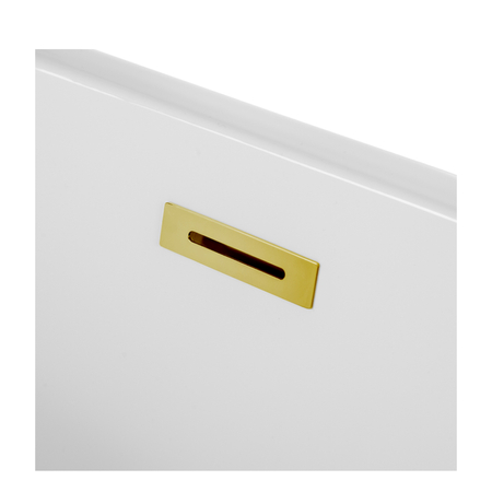 Balneo AVOLA 150 × 75 cm White Acrylic Left-Hand Freestanding Corner Bathtub with Stainless Steel Frame, 6 Stabilizing Feet, Overflow and Mirrored Gold Plug