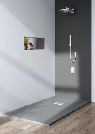 Composite shower tray “Balneo Stone Tray” 120 × 80 × 2.5 cm, dark gray, low-profile, rectangular