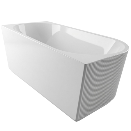Wanna wolnostojąca narożna prawa Balneo AVOLA ryflowana NO RIM 170 x 80 cm biała akrylowa z ramą ze stali nierdzewnej i 6 nóżkami stabilizującymi z przelewem i białym korkiem