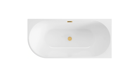 Balneo AVOLA 150 x 75 cm Right-Hand Corner Freestanding Bathtub in White Acrylic with Stainless Steel Frame and 6 Stabilizing Feet, with Overflow and Gold Drain Plug