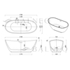 Freestanding bathtub Balneo PARMA NO RIM 170 x 72 cm white grey acrylic with frame made of stainless steel and 6 stabilizing legs with overflow and white plug