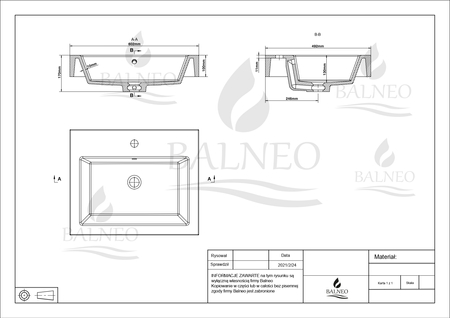 Umywalka nablatowa Balneo Roxy 60 x 50 biała z konglomeratu