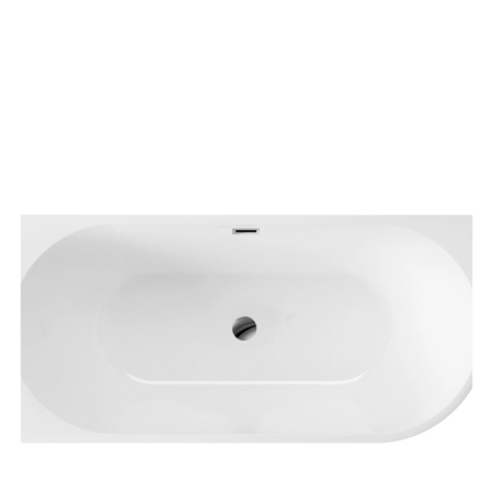 Balneo AVOLA 150 × 75 cm Left-Hand Freestanding Corner Bathtub, White Acrylic with Stainless Steel Frame, 6 Stabilizing Legs, Overflow and Chrome Plug