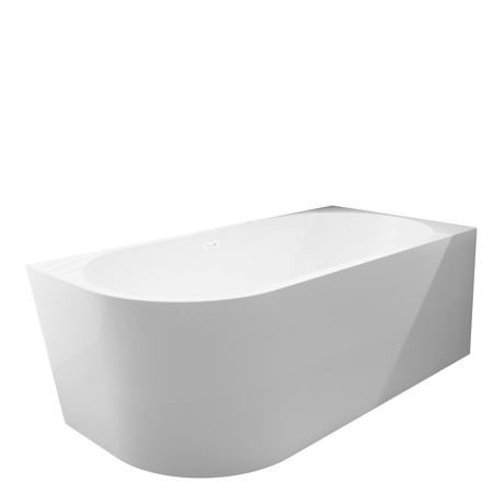 Wanna wolnostojąca narożna prawa Balneo AVOLA 150 x 75 cm biała akrylowa z ramą ze stali nierdzewnej i 6 nóżkami stabilizującymi z przelewem i korkiem białym