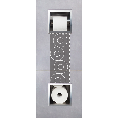 Balneo Wall Box Paper 2 recessed paper holder with built-in storage in brushed stainless steel.