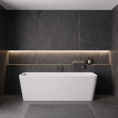 Freestanding bathtub Balneo ROMA NO RIM 170 x 80 cm white acrylic with frame made of stainless steel and 6 stabilizing legs with overflow and white plug