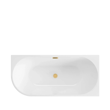 Right Corner Freestanding Bathtub Balneo AVOLA 160 x 80 cm White Acrylic with Stainless Steel Frame and 6 Stabilizing Feet, featuring Overflow and Golden Plug