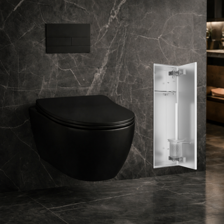 Schowek na szczotkę WC Balneo Wall Box Brush L Tiles prawy do wbudowania w ścianę ze stali nierdzewnej