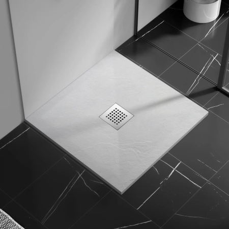 Brodzik z konglomeratu mineralnego Balneo Stone Tray 90 x 90 x 2,5 cm biały niski kwadratowy