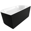 Freestanding bathtub corner left Balneo AVOLA fluted NO RIM 160 x 75 cm white black acrylic with frame made of stainless steel and 6 stabilizing legs with overflow and white plug