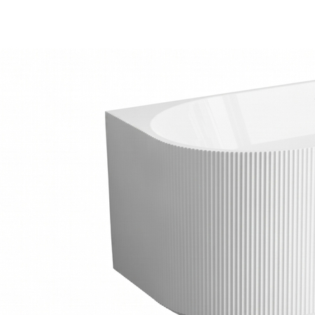 Freestanding bathtub corner right Balneo AVOLA fluted NO RIM 170 x 80 cm white acrylic with frame made of stainless steel and 6 stabilizing legs with overflow and white plug