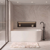 Freestanding bathtub corner left Balneo AVOLA NO RIM 160 x 80 cm white acrylic with frame made of stainless steel and 6 stabilizing legs with overflow and white plug