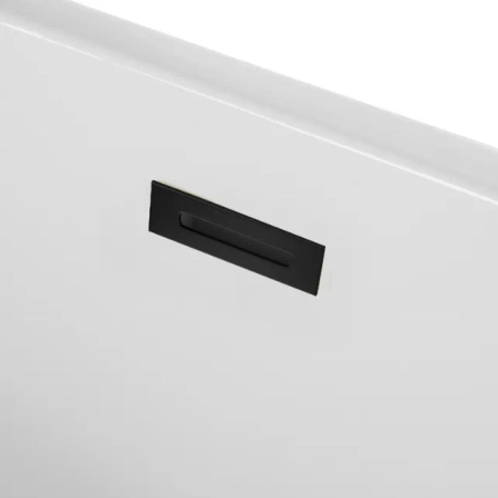 Right Corner Freestanding Bathtub Balneo AVOLA 160 x 80 cm White Acrylic with Stainless Steel Frame and 6 Stabilizing Legs with Black Overflow and Drain Plug