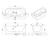 Freestanding bathtub corner left Balneo AVOLA PLUS NO RIM 160 x 75 cm white acrylic with frame made of stainless steel and 6 stabilizing legs with overflow and white plug