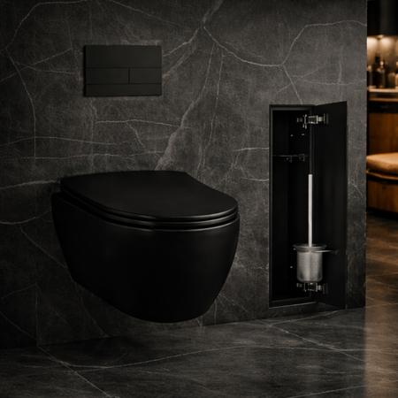 Schowek na szczotkę WC Balneo Wall Box Brush L Black Glass prawy do wbudowania w ścianę ze stali nierdzewnej