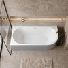 Freestanding bathtub corner left Balneo AVOLA NO RIM 150 x 75 cm white grey acrylic with frame made of stainless steel and 6 stabilizing legs with overflow and white plug