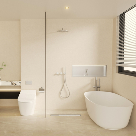 Odpływ liniowy podłogowy Balneo Duplex Next Mirror Silver 70 cm chrom dwustronny ze stali nierdzewnej z niskim syfonem i głębokim osadnikiem