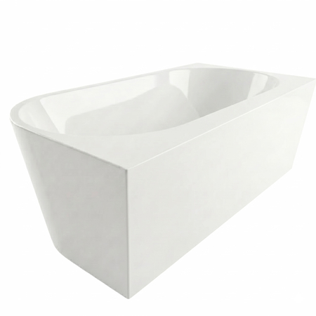 Freestanding bathtub corner right Balneo AVOLA PLUS NO RIM 160 x 75 cm white acrylic with frame made of stainless steel and 6 stabilizing legs with overflow and white plug
