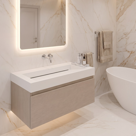 Veloria Solid Surface Washbasin, Coco White, with Linear Drain, 80 cm