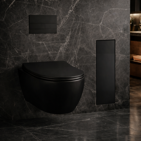 Schowek na szczotkę WC Balneo Wall Box Brush L Black Glass prawy do wbudowania w ścianę ze stali nierdzewnej