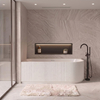 Freestanding bathtub corner left Balneo AVOLA fluted NO RIM 160 x 75 cm white acrylic with frame made of stainless steel and 6 stabilizing legs with overflow and white plug