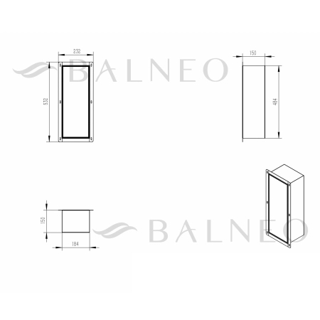 Schowek na szczotkę WC Balneo Wall Box Brush S Black Glass lewy wbudowany w ścianę ze stali nierdzewnej