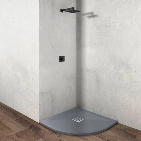 Composite Shower Tray Balneo Stone Tray 80 × 80 × 2.5 cm Light Grey Low-Profile Semi-Circular