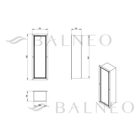 Schowek na szczotkę WC Balneo Wall Box Brush L Tiles prawy do wbudowania w ścianę ze stali nierdzewnej
