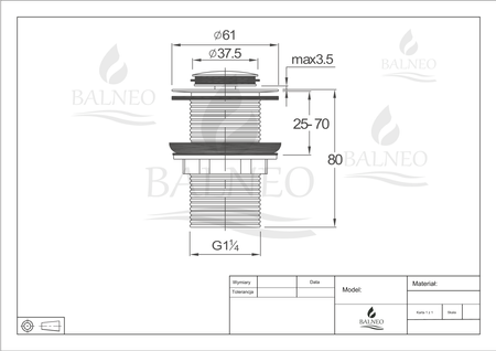 Korek umywalkowy mosiężny Balneo Klik Klak B czarny bez przelewu