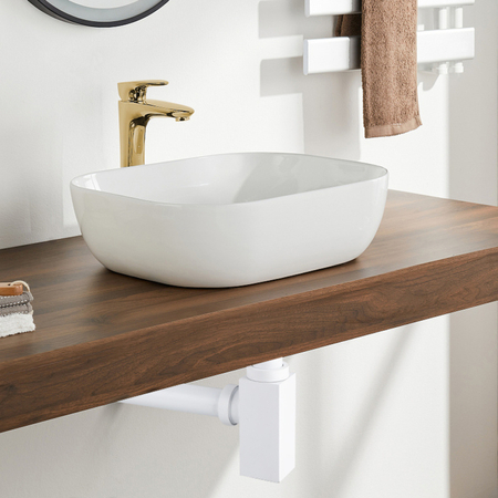 Syfon umywalkowy mosiężny Balneo biały kwadratowy