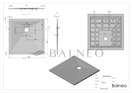 Brodzik kompozytowy Balneo Stone Tray 80 x 80 x 2,5 cm biały niski kwadratowy