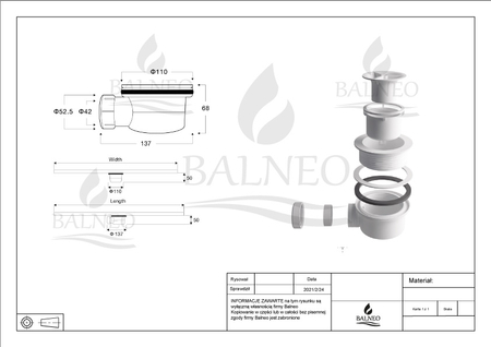 Shower tray siphon for Balneo Stone Tray 68 mm