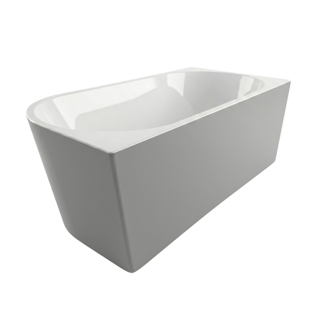 Freestanding bathtub corner left Balneo AVOLA NO RIM 160 x 80 cm white grey acrylic with frame made of stainless steel and 6 stabilizing legs with overflow and white plug