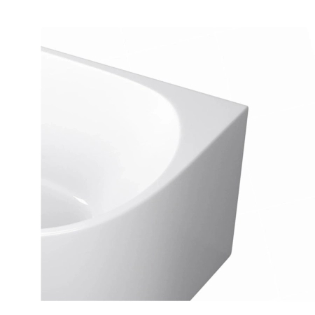 Left corner freestanding bathtub Balneo Avola 160 x 80 cm white acrylic with stainless steel frame and 6 stabilizing legs, with overflow and chrome plug