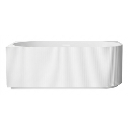 Freestanding bathtub corner left Balneo AVOLA fluted NO RIM 160 x 75 cm white acrylic with frame made of stainless steel and 6 stabilizing legs with overflow and white plug