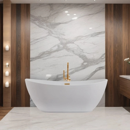 Balneo PARMA freestanding bathtub 170 x 72 cm, white acrylic with a stainless steel frame and 6 stabilizing legs, featuring an overflow and copper drain