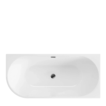 Balneo AVOLA Right-Hand Freestanding Corner Bathtub 150 × 75 cm, White Acrylic, with Stainless Steel Frame and 6 Stabilizing Feet, Overflow and Chrome Plug