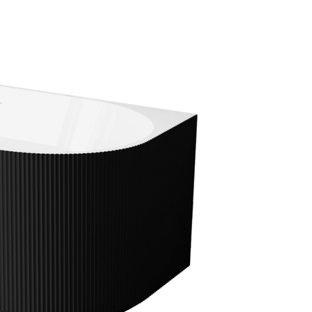 Freestanding bathtub corner left Balneo AVOLA fluted NO RIM 150 x 75 cm white black acrylic with frame made of stainless steel and 6 stabilizing legs with overflow and white plug