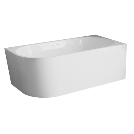 Freestanding bathtub corner right Balneo AVOLA NO RIM 160 x 80 cm white acrylic with frame made of stainless steel and 6 stabilizing legs with overflow and white plug